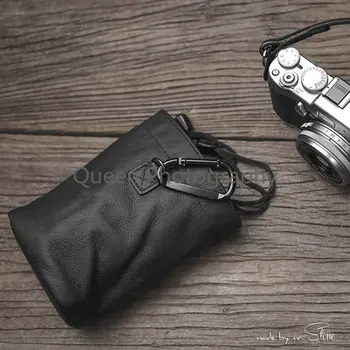 Калъф за фотоапарат от естествена кожа, чанта от ръчно изработени раница за фотоапарат черен на цвят, Аксесоари Sony A7 Iii на Canon раница 카메라 레인커버 чанта