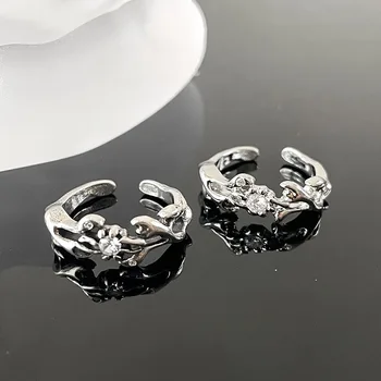 Модни Сребърни пръстени от течен метал с прозрачни кристали в стил пънк за жени и мъже, Регулируеми Бижута и аксесоари елитни марка Y2k