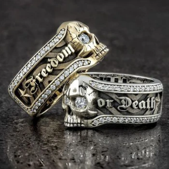 Модно панковское уникално мъжко Ретро пръстен с букви във формата на Черепа, пръстен от сплав, бижута за мотоциклети в стил пънк, Подарък пръстени за мъже, подаръци, бижута на едро