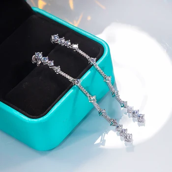 Супер флаш обеци с пискюли от сребро S925 проба с платинен покритие с высокоуглеродистым диамантен пръстен за жени, Луксозни бижута, сватба парти