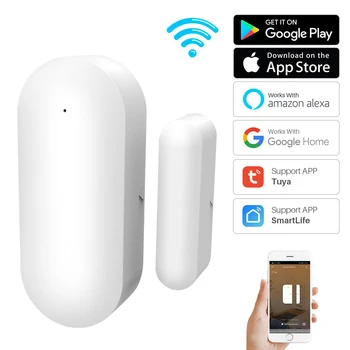 Sasha WiFi Вратата Сензор Интелигентни Детектори за отваряне/затваряне на Врати Приложение Smart Life Магнитен превключвател Прозорци Сензори Работят С Alexa и Google Home