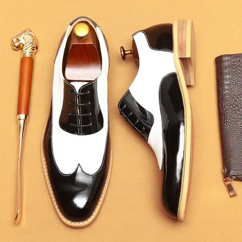 Италианските Мъже Официалната Обувки От Лачена Кожа в Черно, Бяло на Цвят, Смесени Цветове, Луксозни Модни Обувки От естествена Кожа За Сватбени Партита, Oxfords, Мъжки Обувки
