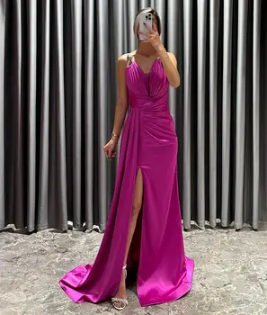 Sapmae, V-образно деколте, яка, вентилационна обвивка, Придворен влак, с Цип, без ръкави, Розово Елегантна вечерна рокля за абитуриентски бал за жени