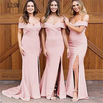 LISM Красиви дамски рокли на Шаферките с открити рамене, Страничен разрез с дължина до пода, Дълга Поредица, Вечерна рокля за официални събития 2023