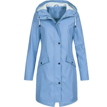 Плътен цвят жени дъжд яке открит качулати палта с дълъг ръкав с цип ветрозащитный палто жени лек блузи якета