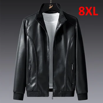 Плюс 7XL 8XL ПУ Мъжки ежедневни мотоциклетни байкерские палто, обикновена кожени якета, мъжки-големи размери