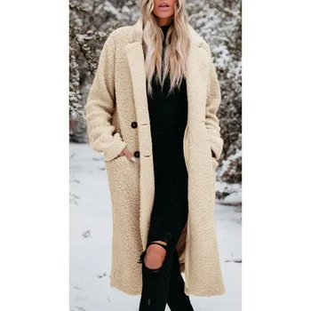 2023 Ново Есенно-зимния Топло Модно палто с Дълъг ръкав и Ревери, Женски плюшевое палто, яке върху ягнячьем топола в стила на Пътуване Пътувания