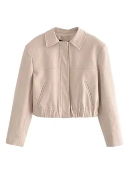За жени 2023, Нова мода Стеганая памучен летяща яке, палто, Реколта Дамски връхни дрехи с цип дълъг ръкав, Стилни горната риза
