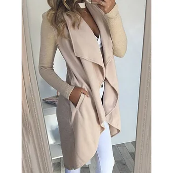2023, Есен дамско Дълго палто цвят каки с отложным яка и джобове с дълги ръкави, Свободни палта, Дамски зимни модни и ежедневни дамски дрехи