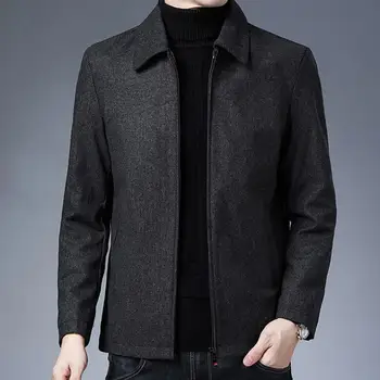 Мъжко зимно палто, однотонная сако с ревери на ципове, дебели дълги ръкави, мъжко яке, за баща си на средна възраст