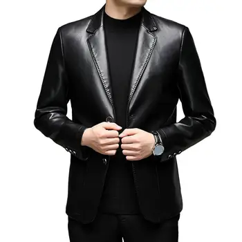 Мъжко яке с джоб, Белезници с копчета, яка с ревери, Пролетта палто от изкуствена кожа jaqueta masculina