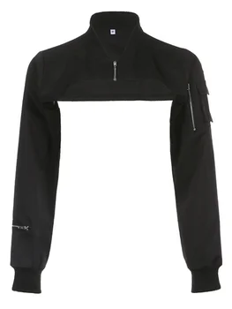 Есен Естетическо Ежедневното палто с цип Y2k, универсални обикновена Съкратен палто в стил Харадзюку, Дамски Градинска дрехи, Туника, с тънка талия, Модерно яке