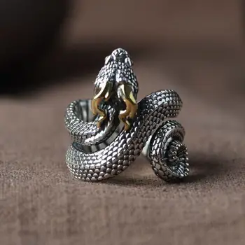 Нов пръстен с питоном в ретро стил, нишевая индивидуалност, мъжко отворен пръстен във формата на една благородна змия, регулируем пръстен от стария сплав, реколтата, бижута