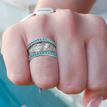 Откриване на пръстен от зелен естествен камък впечатлява със своя Бохемски стил За жени, Реколта Геометрични кухи златни пръстени на палеца, бижута, подаръци