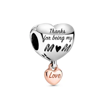 Неподправена топчета от сребро 925 проба Love You Mum Сърце Charm Fit Пандора Женски гривна Подарък направи си САМ Бижута