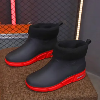 Мъжки ежедневни непромокаемая обувки на въздушна възглавница с плюшено нагревателя, мини износоустойчиви удобни леки работни непромокаеми обувки