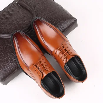 Мъжки обувки Модерен Oxfords 2023, Есен мъжко рокля, Кожени Oxfords, Вечерни Сватбени и Официални бизнес Елегантен модел обувки за мъже
