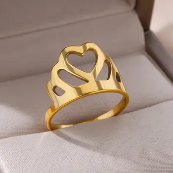 Пръстен с Корона във формата на куха сърцето при Жените, Златен пръстен от неръждаема Стомана, дамски украса за Сватбени партита, Тенденция 2023, Безплатна доставка
