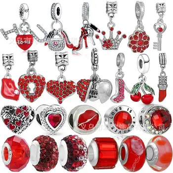 Червени бижута от сладък стъкло, оригинална гривна Pandora от мъниста, аксесоари за момичета на висок ток, подарък