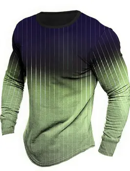 Мъжка тениска с дълъг ръкав райе с графичен дизайн, Мъжки Дрехи, Ежедневни Топ, Тениска, Модни Градинска облекло в стил Харадзюку с 3D Пълна печат