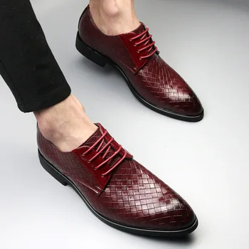 Wnfsy/Мъжки Официалната Кожени Обувки на равна подметка в Бизнес стил, Мъжки Червени Oxfords За Партита, Сватби, Ежедневни мъжки Мокасини, Zapatos Hombre