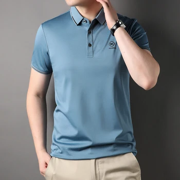 Лятна Ежедневната мъжка риза поло с къс ръкав, Нежна бродерия на Лого, Контрастен яка, Блузи, Дишащи и удобни S6008