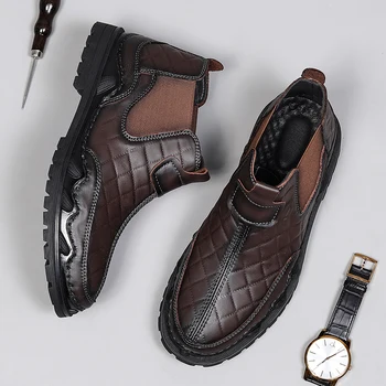 Реколта къси ботуши, мъжки Класически бизнес обувки, Офис работни обувки, Мъжки обувки от естествена кожа, ежедневни ботильоны, износоустойчивост