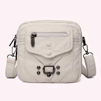 Ретро чанта през рамо с нитове, Луксозна дизайнерска чанта,-месинджър от изкуствена кожа, дамски чанта с множество джобове, Класическа цветна чанта през рамо