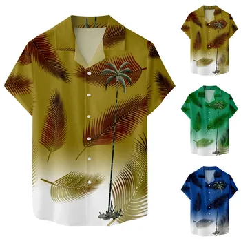 Мъжки Модни и Ежедневни Плажната Морска 3D Дигитален печат, Обтегач, на Ревера, Риза с къс ръкав, Ризи от висшата мода, Мъжки Ризи с принтом Дракон, Мъжки ризи