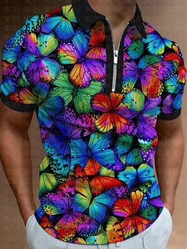 Риза с къси ръкави, с преливащи се една пеперуда, поло Риза с 3D принтом, Летни мъжки блузи