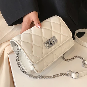 Задерживающаяся чанта на верига, дамски модни нишевая чанта през рамо, експлозивна малка чанта, текстурная малка квадратна чанта