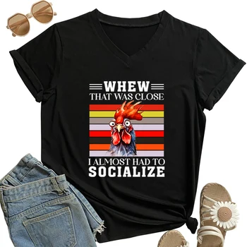 Тениска Смешни Chicken's Социализират, Тениски със собствени шеги животни, Тениски с принтом Y2K, Естетична Дрехи, Дамски Градинска облекло в стил Харадзюку, хип-хоп, V-образно деколте