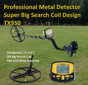 Професионален детектор Pinpointer TX950 с LCD дисплей ръчно, по-висока чувствителност, точност, 15 инча, водоустойчива сонда за търсене на злато и метал