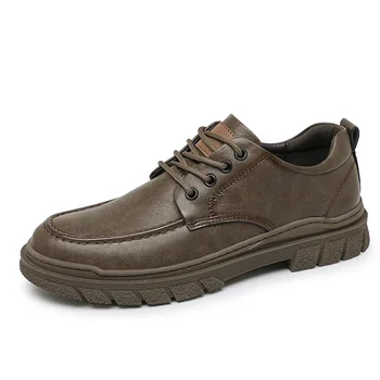 Класически Мъжки Ежедневни обувки от естествена кожа в Ретро стил, Oxfords На дебела Подметка, Обувки Дантела, Мъжки Спортни обувки, в английски стил За Улицата