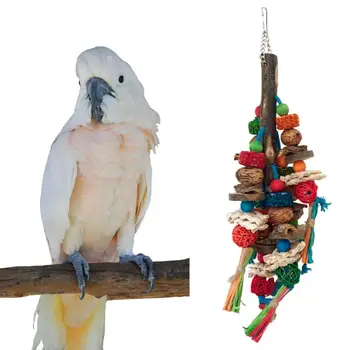 Играчка за птици, изработени от естествени материали, нетоксичная играчка за птици, многоцветни комбинираната играчки за птици на прочетеното за дъвчене, облекчаване на стреса при прорезывании на зъбите