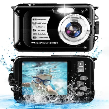Дигитална камера 1080P FHD с 16-кратно увеличение, 2,7-инчов камера-рекордер на 10 метра под вода със защита от разклащане, TFT LCD екран, самоснимачка, разпознаване на лица